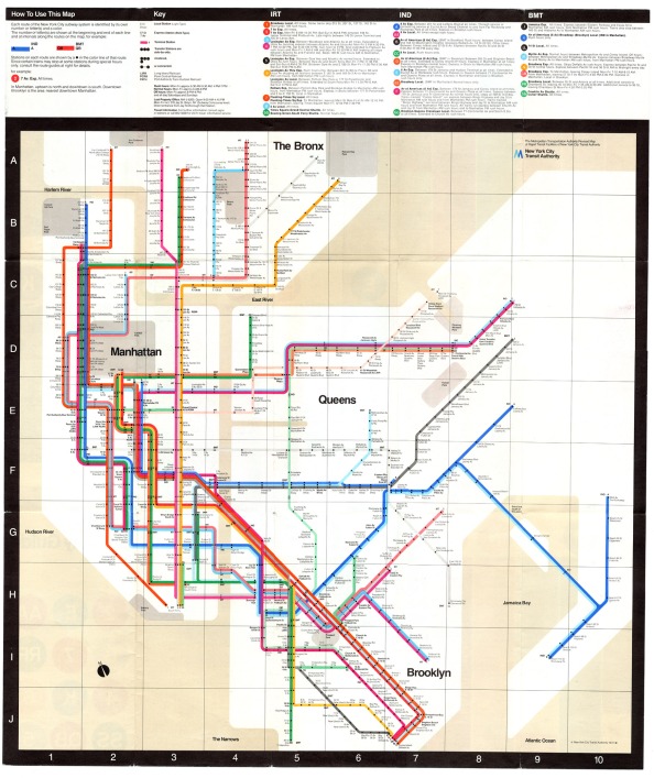 This is an interesting map.  The clean lines were supposed to make everything easier to understand.  In reality, it was far too abstract and confusing for most commuters, and was changed.